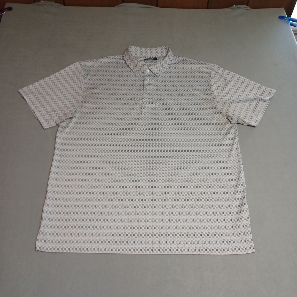 Ben Hogan Performance Golf Polo Shirt Mens XL White Blue Geometric‎ Print Logo